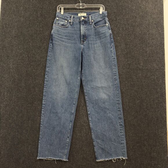 Madewell Jeans Women's 26 Blue Baggy Straight High Rise Raw Hem Denim - Picture 1 of 10